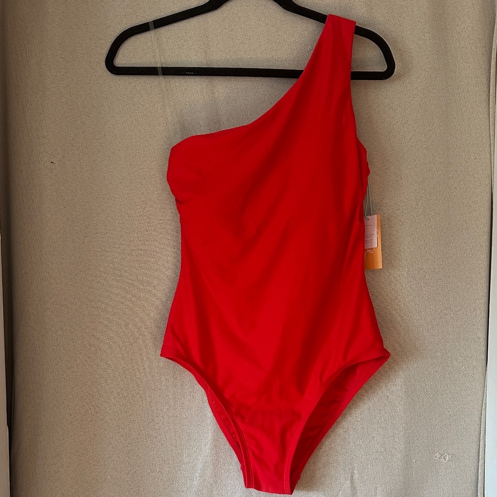 Kona Sol Red One-Shoulder Swim One Piece
